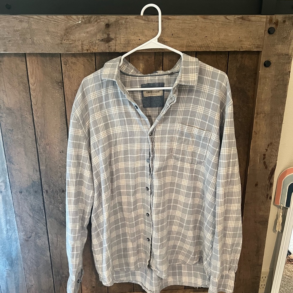 Lands' End Men's Blue Plaid Casual Button Down Shirt
